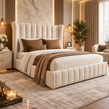 Norvello Sculpted Wing Upholstered Bed Frame