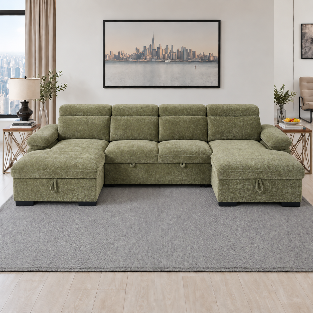 Hudson U Shape Corner Sofabed in Green