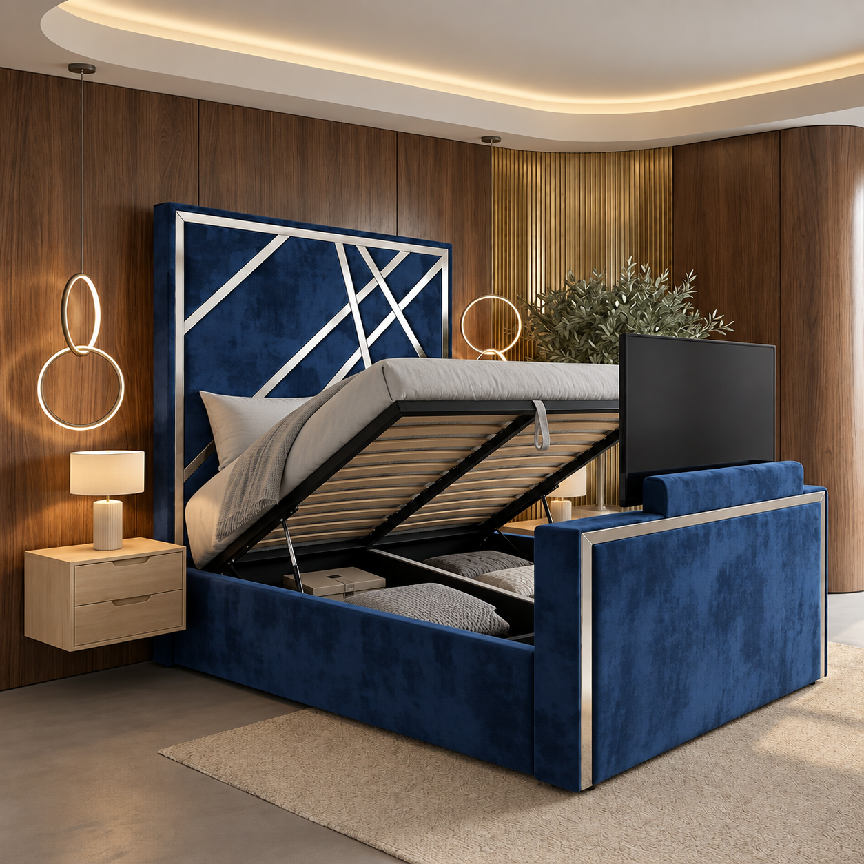 Chester Silver Stripes TV Bed Frame