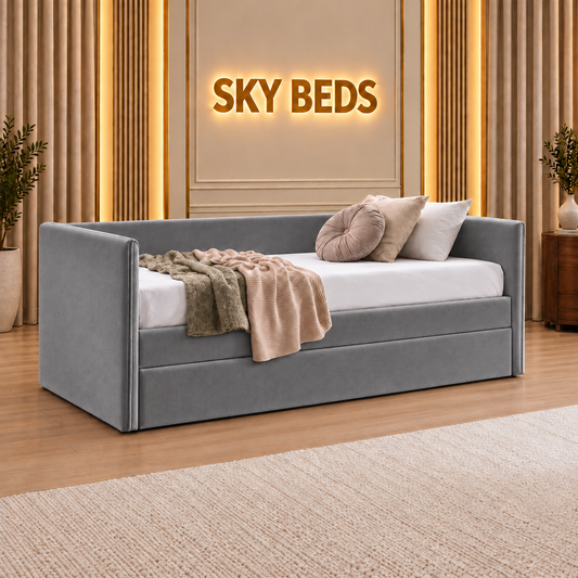 Prague Upholstered Guest Room Single Trundle Sofabed