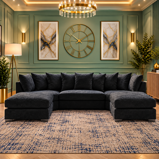 The Symmetry U-Shaped Modern Lounge Sofa In Plush Velvet Fabric