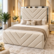 Halviero Chevron Luxury Upholstered Mirror Bed Frame