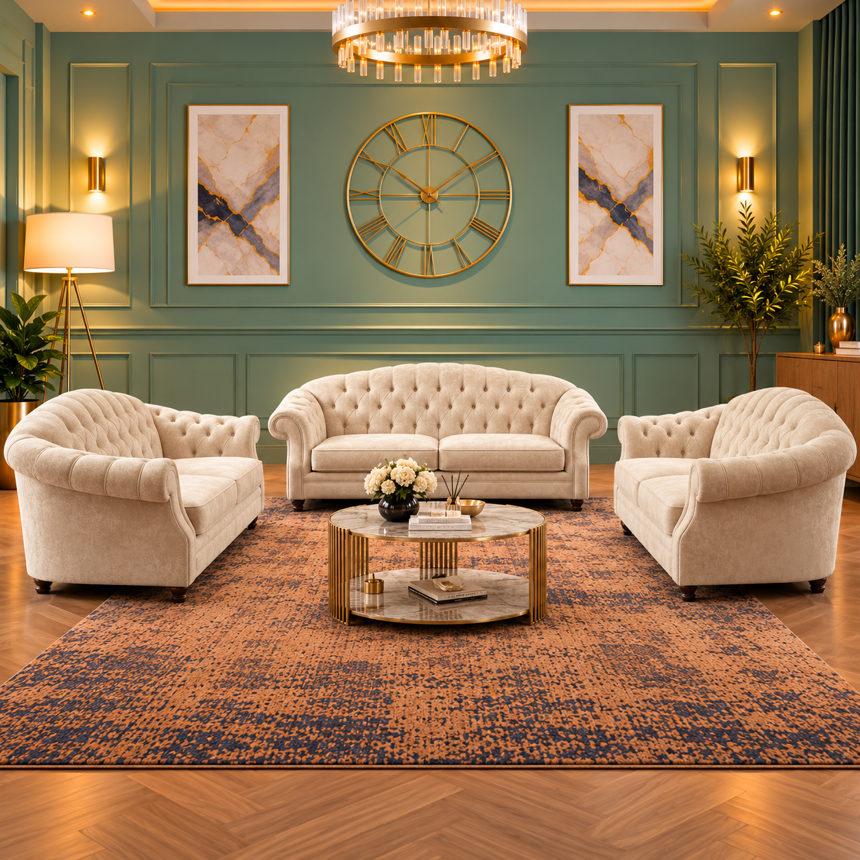 The Terra Weave Sofa Set Chesterfield Design In Plush Velvet Fabric