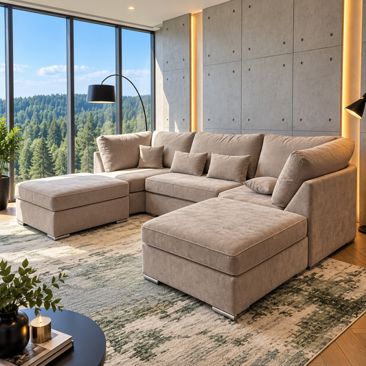 The Savannah Curve U-Shaped Lounge Sofa In Plush Velvet Fabric