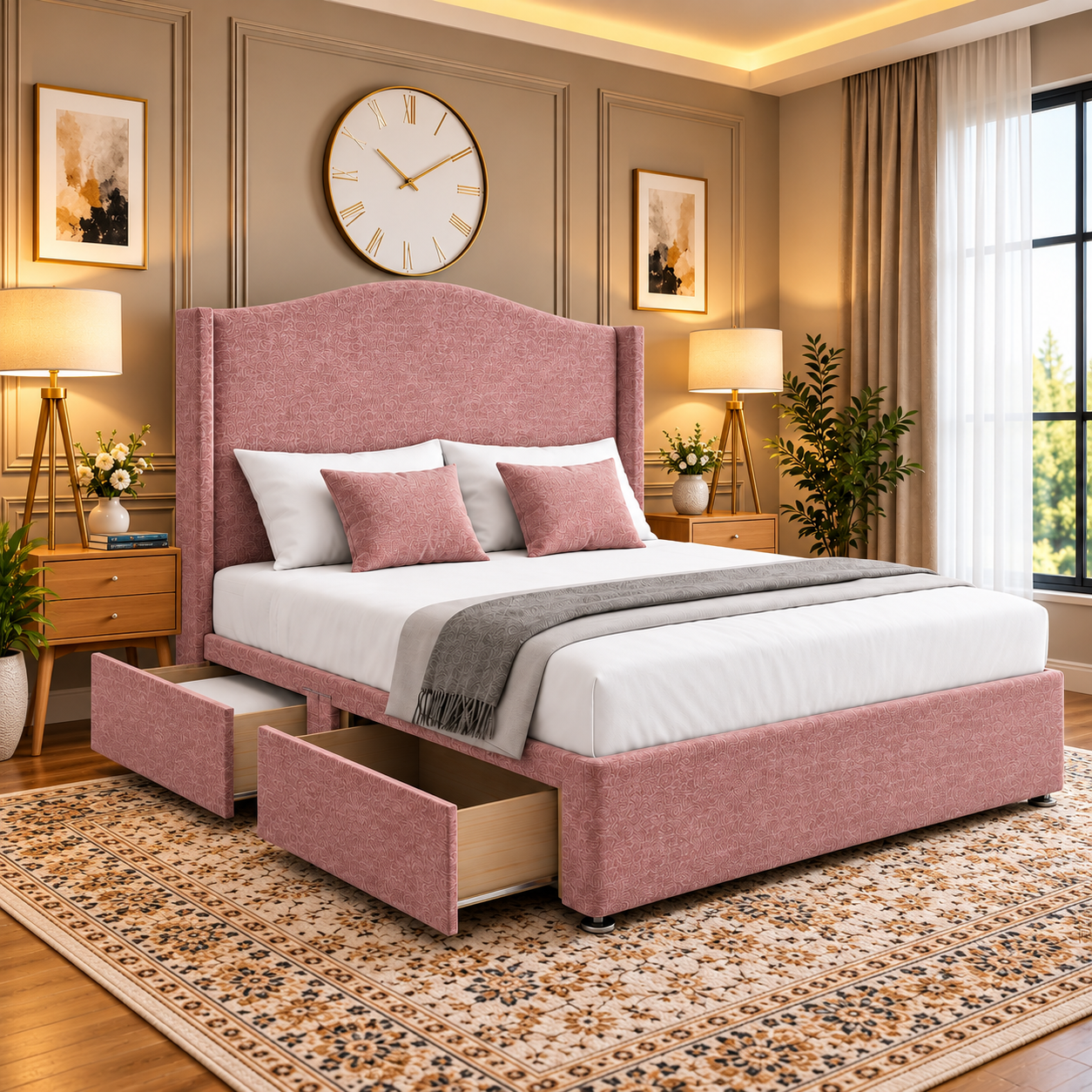 Rosendale Arched Wingback Divan Bed with Storage Drawers Option