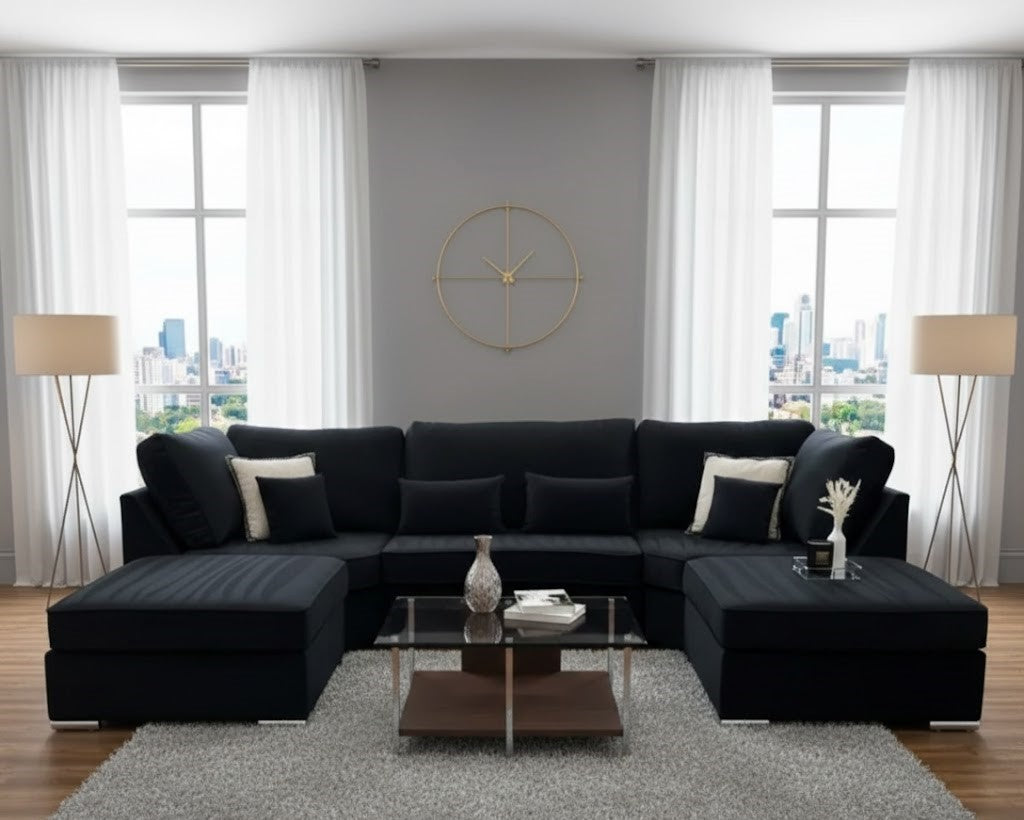 The Cadence U-Shaped Lounge Sofa In Plush Velvet Fabric