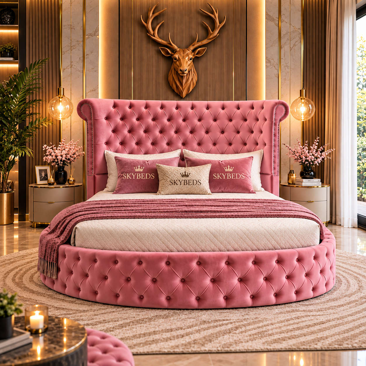Lunavelle Signature Round Bed Frame | Deep Buttoned Velvet Bed Frame