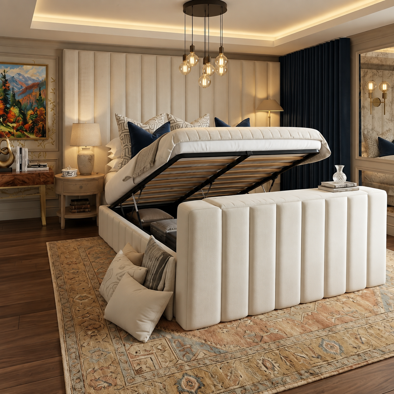 Brooks Panelled TV Bed Frame With Wide Headboard