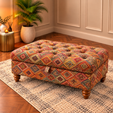 Luxury Handmade Tapestry Storage Ottoman Footstool Bench with Wooden Legs