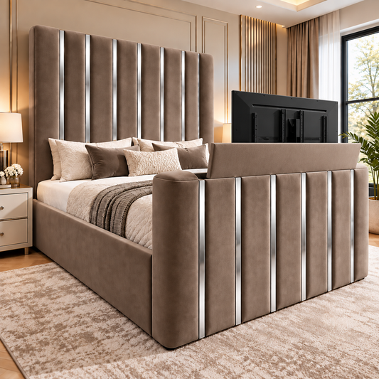 Peter TV Bed Frame In Plush Velvet Fabric