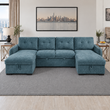 Moscow U Shape Corner Sofa bed in Blue