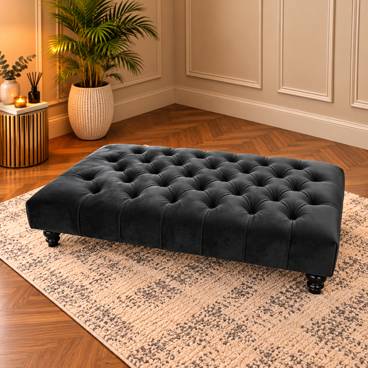 Handmade Chesterfield Footstool Coffee Table – Soft Plush Velvet