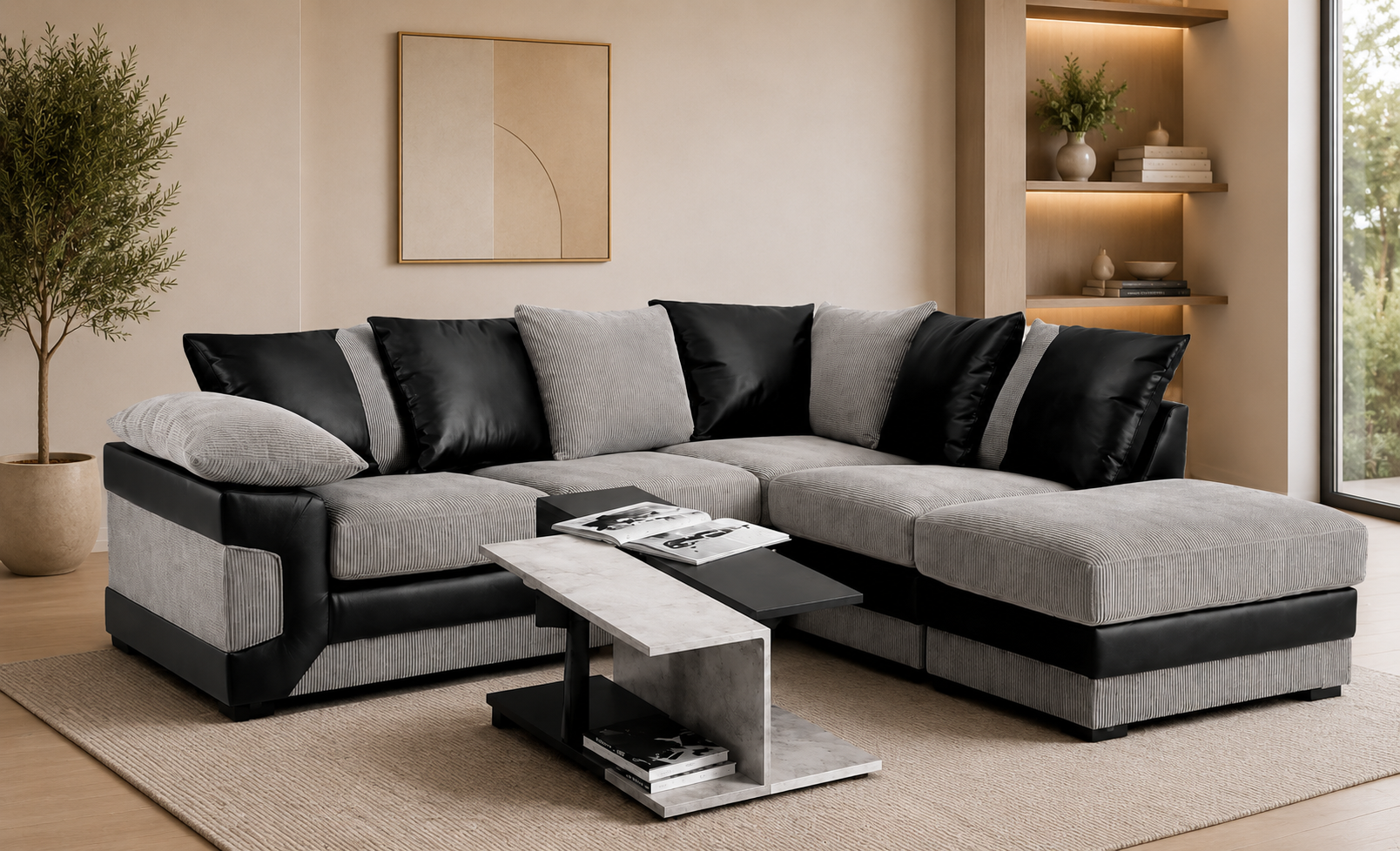 Amara Corner Sofa Jumbo Cord Suite Set With Footstool Left & Right Hand Chaise