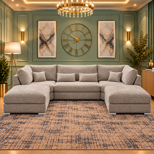 The Savannah Curve U-Shaped Lounge Sofa In Plush Velvet Fabric