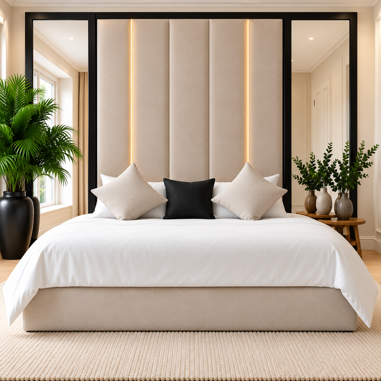 Huxley Panel Mirrored Upholstered Bed Frame