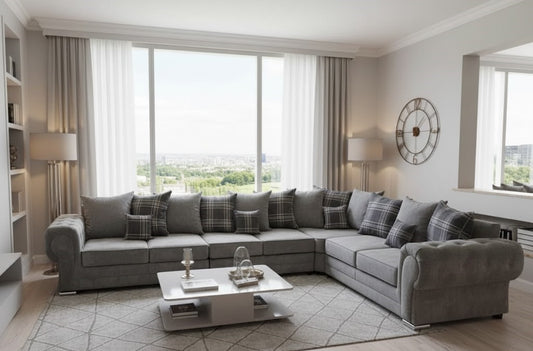 The Regent L-Shaped Modern Sofa In Plush Velvet Fabric