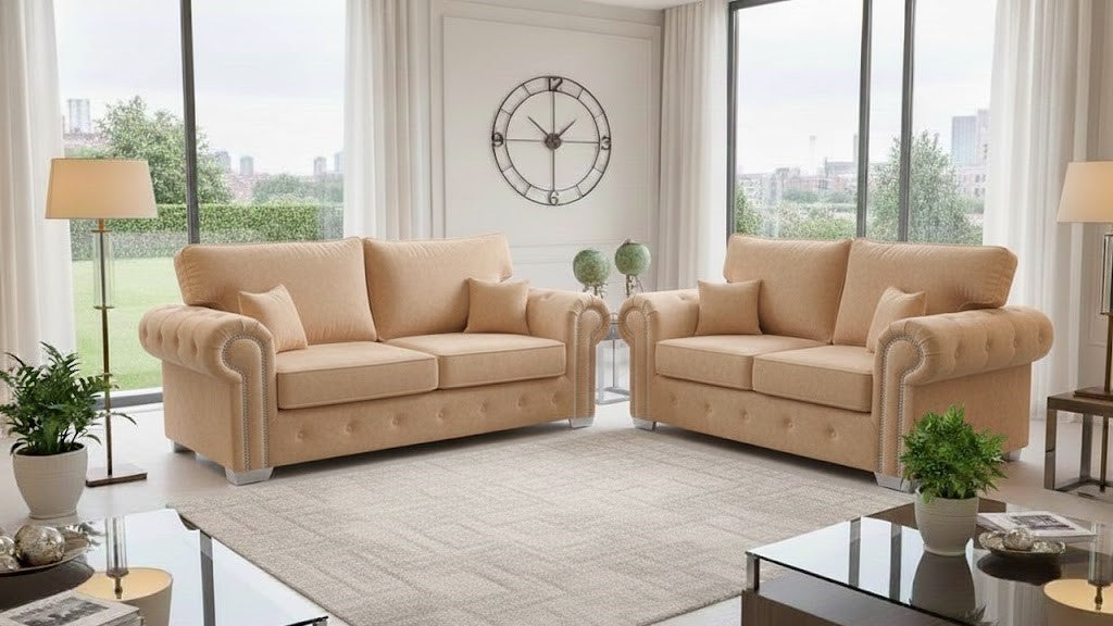 The Camelback Lounge 3 + 2 Seater Sofa In Plush Velvet Fabric