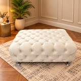 Extra Large Handmade Chesterfield Deep Buttoned Upholstered Coffee Table Footstool