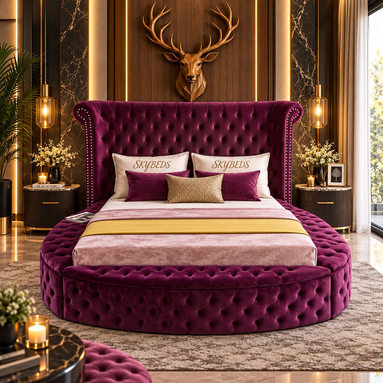 Rosavelle Chesterfield Luxury Majestic Round Velvet Statement Bed Frame