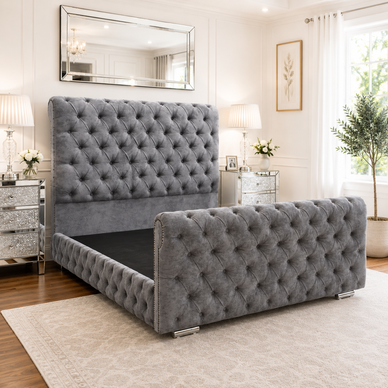 Spanish Chesterfield Sleigh Bed Frame