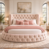Ophelia Chesterfield Round Upholstered Bed Frame – Deep Buttoned Luxury Design