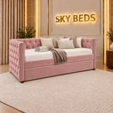 Bali Chesterfield Upholstered Guest Room Single Trundle Sofabed