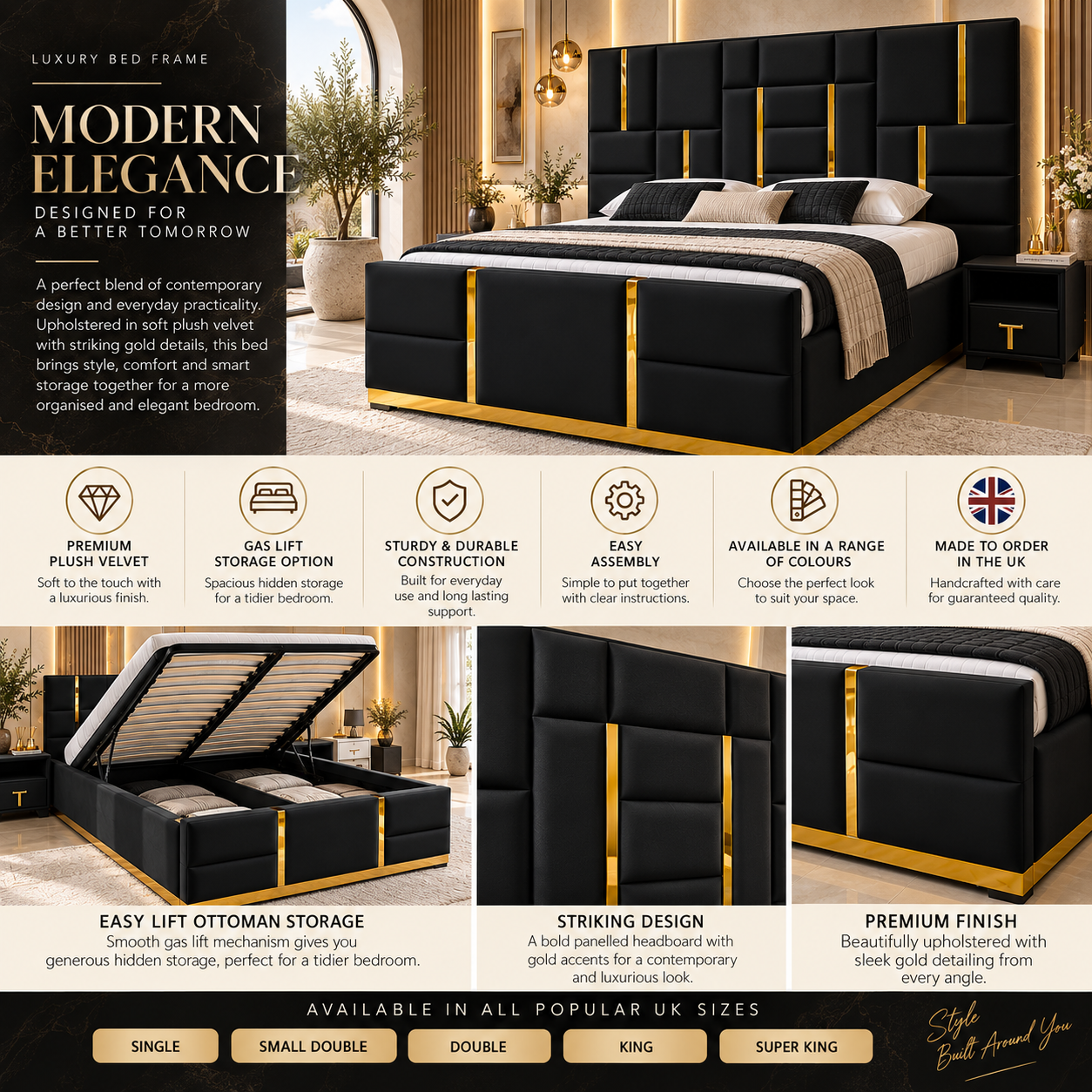 Crestovia Gilded Art Deco Bed Frame