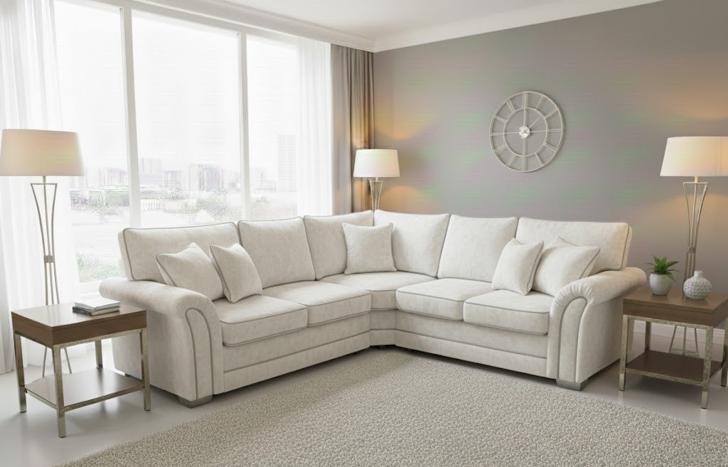 Silk Whisper Corner Sofa White Plush Velvet Fabric