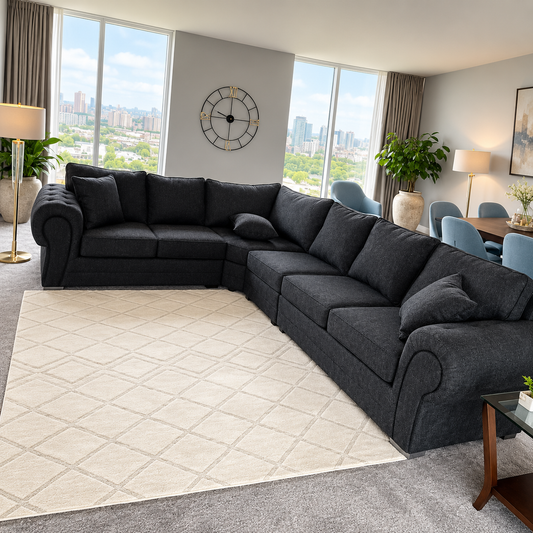 The Sapphire Cloud L-Shaped Sofa In Plush Velvet Fabric