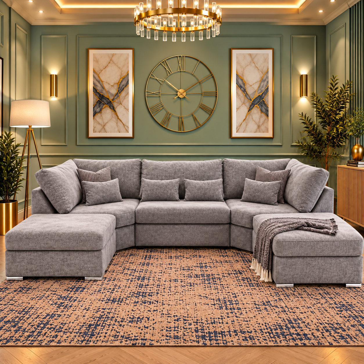 The Nimbus U-Shaped Sofa In Plush Velvet Fabric