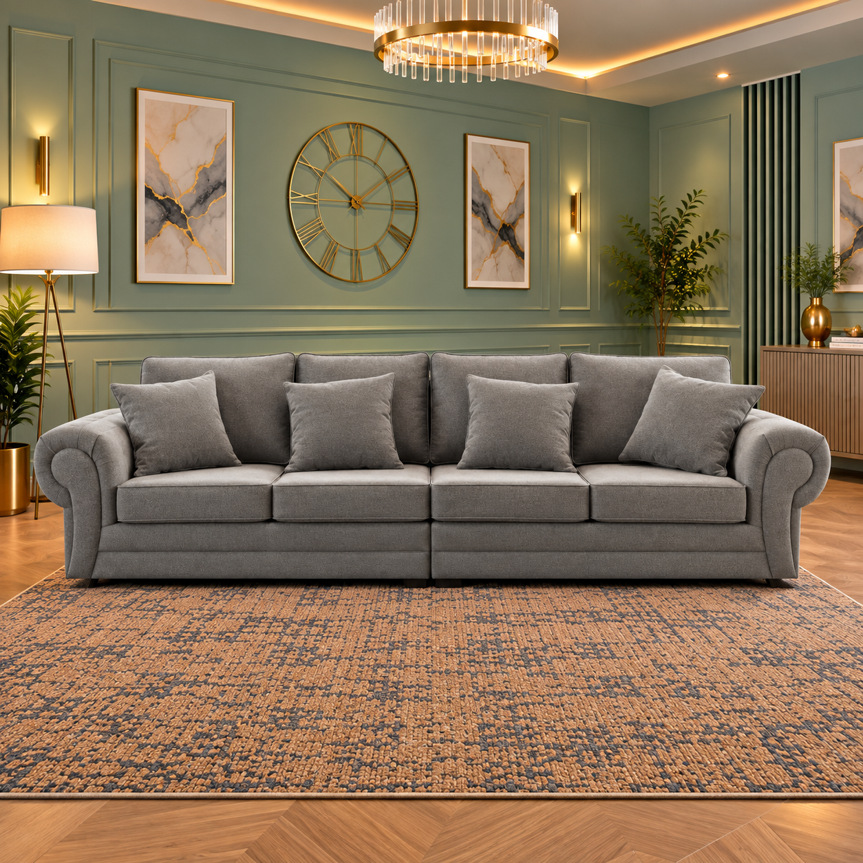 Clapham Comfort 4-Seater Lounge Sofa In Plush Velvet Fabric