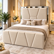 Tavellio Geometric Luxury Upholstered Mirror Bed Frame