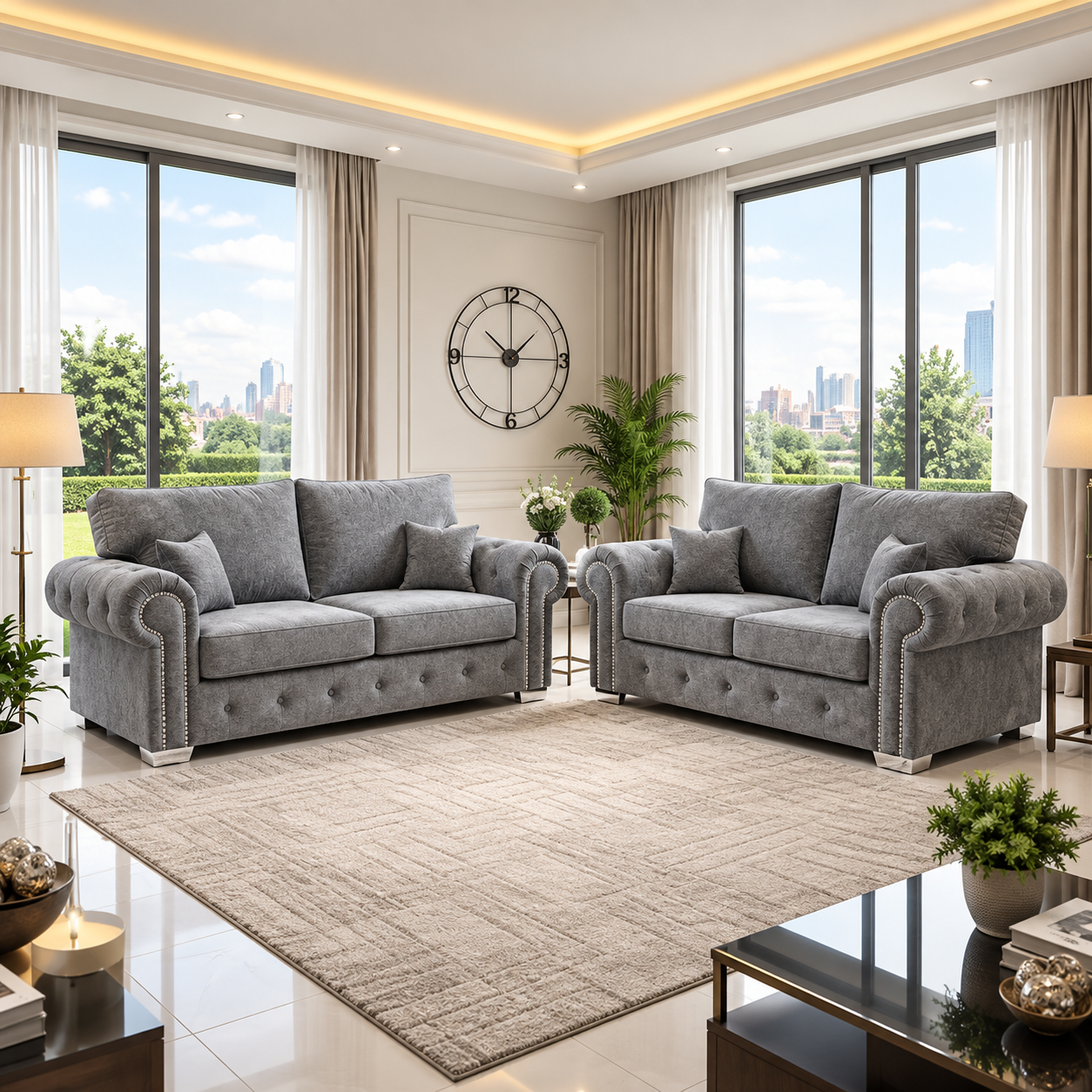 The Arlo And Jacob 3 + 2 Seater Sofa In Plush Velvet Fabric
