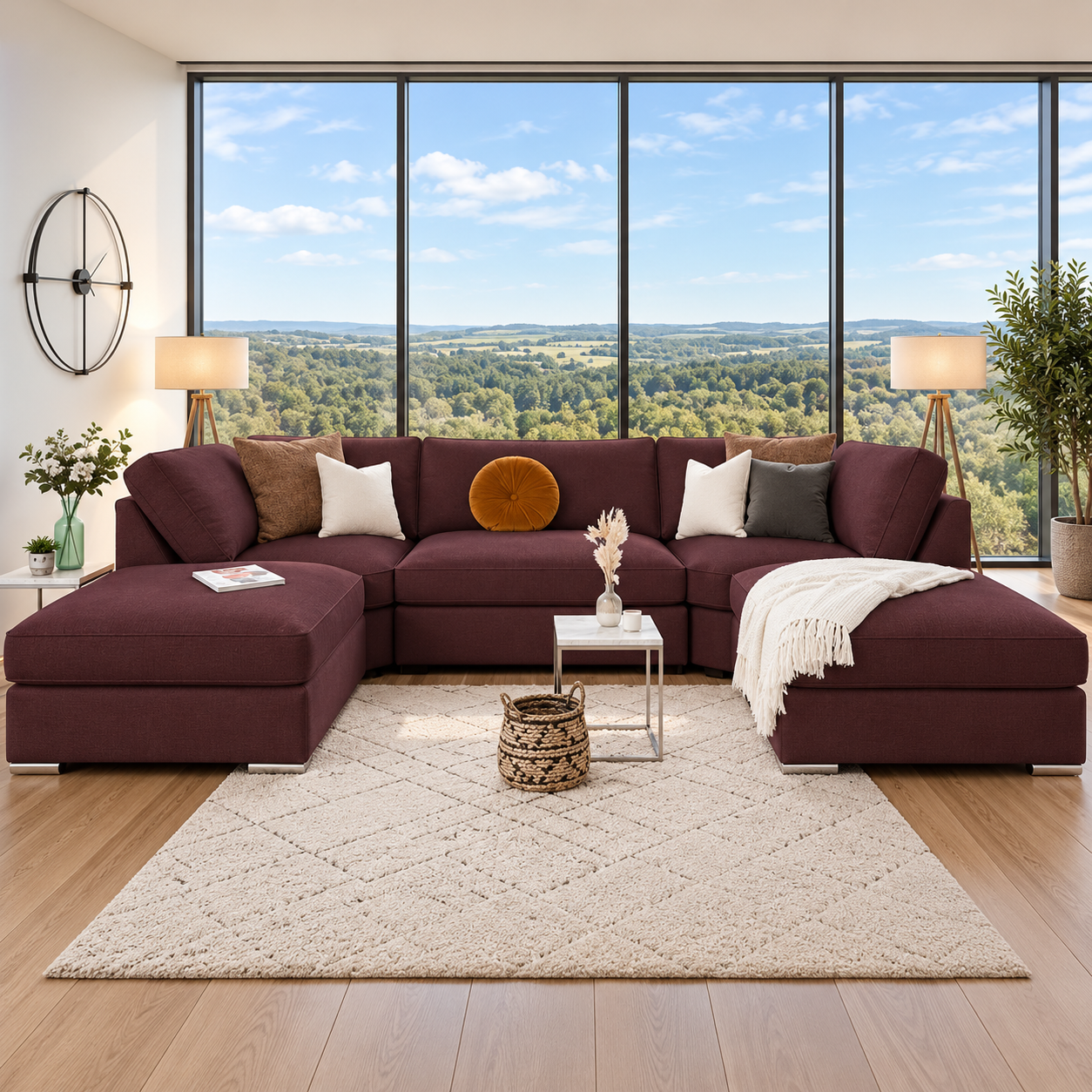 The Summit U-Shaped Sofa In Plush Velvet Fabric