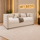 Bali Chesterfield Upholstered Guest Room Single Trundle Sofabed