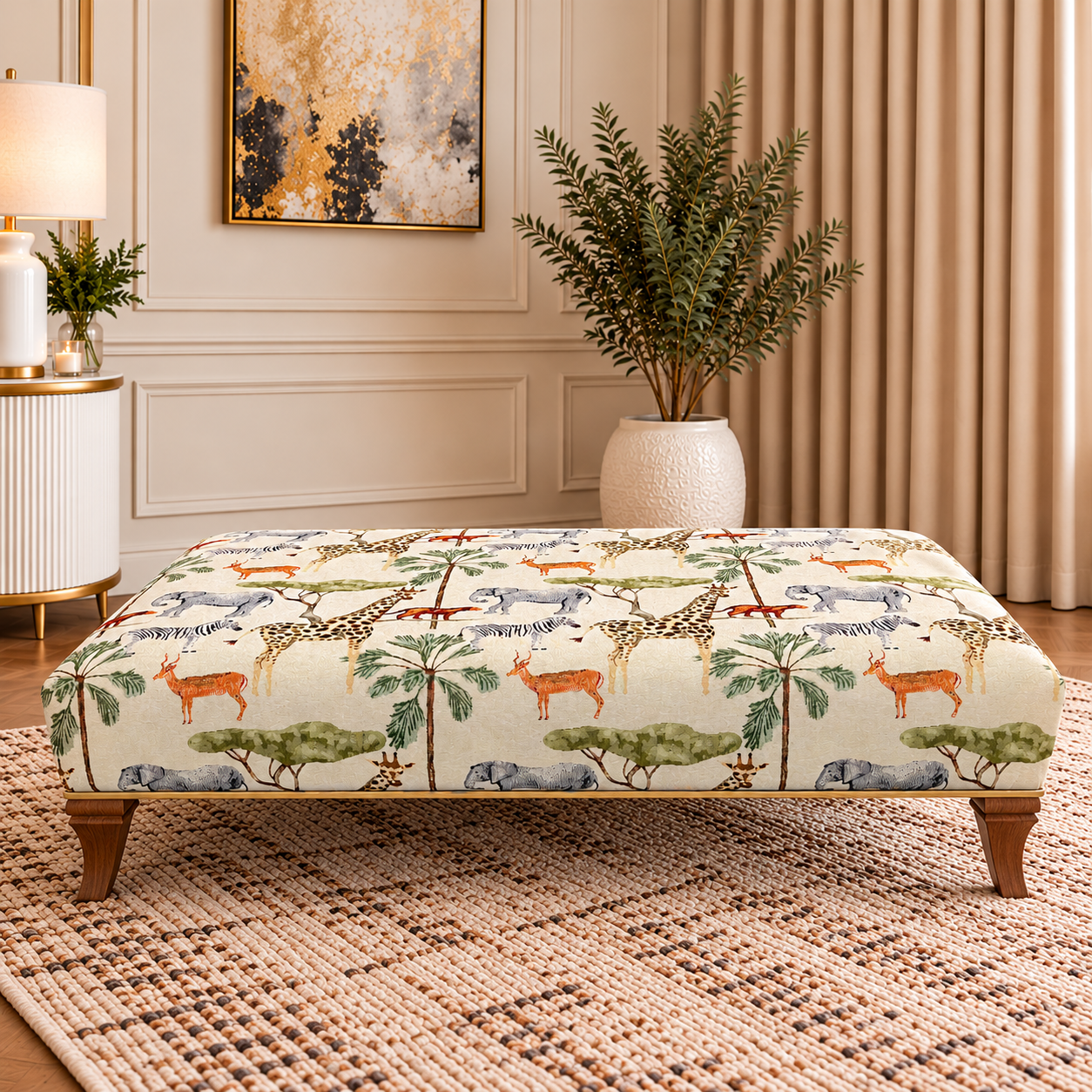 Fiorenza Safari Animal Print Upholstered Footstool & Coffee Table