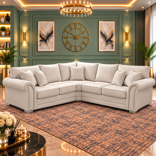 Silk Whisper Corner Sofa White Plush Velvet Fabric