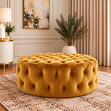 Loxbury Luxury Round Chesterfield Deep Buttoned Velvet Footstool Coffee Table
