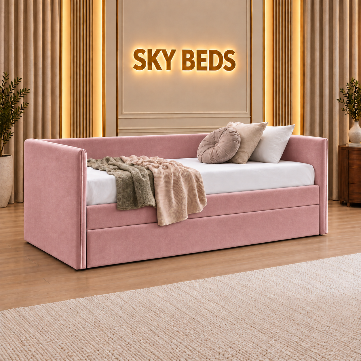Prague Upholstered Guest Room Single Trundle Sofabed
