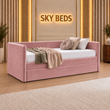 Prague Upholstered Guest Room Single Trundle Sofabed