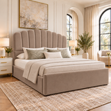 Livora Scalloped Arch Headboard Boucle Vertical Padded Panels Storage Bed Frame