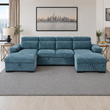 Hudson U Shape Corner Sofa Bed in Blue