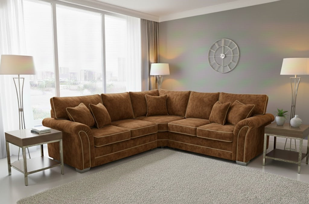 Warm Embrace Corner Sofa Brown Plush Velvet Fabric