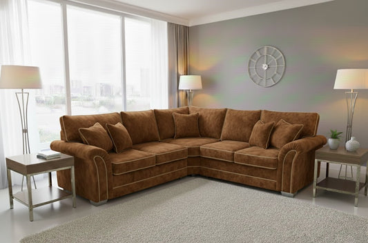 Warm Embrace Corner Sofa Brown Plush Velvet Fabric