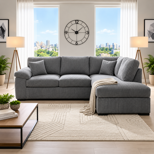 Drake L-Shaped Modern Lounge Sofa In Jumbo Fabric