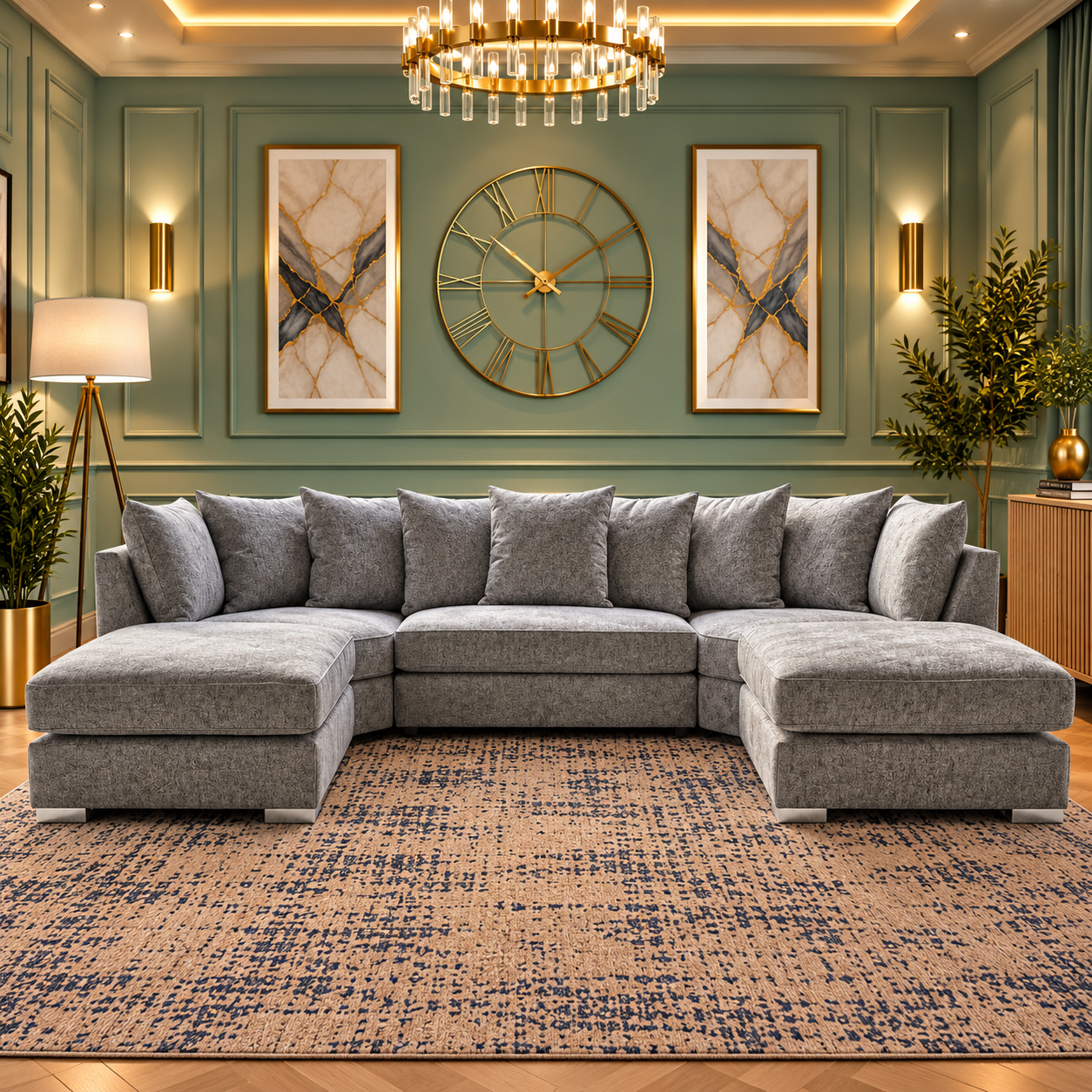 Astoria U-Shaped Sofa In Plush Velvet Fabric