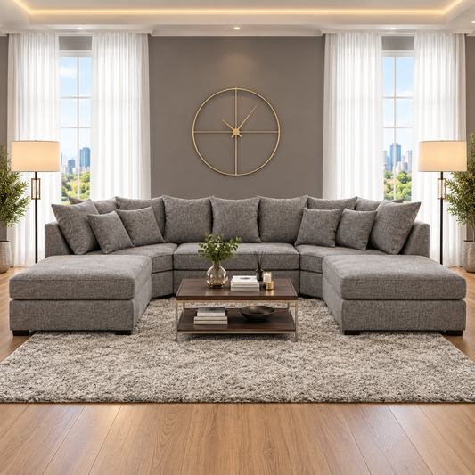 The Estate Lounge Modern U-Shaped Sofa In Teal Plush Velvet Fabric