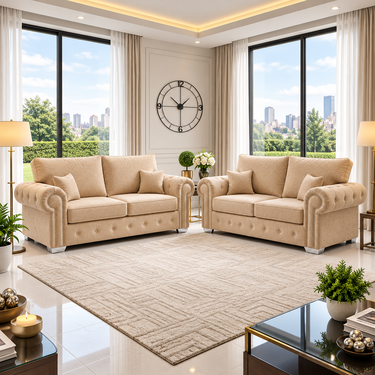 The Camelback Lounge 3 + 2 Seater Sofa In Plush Velvet Fabric