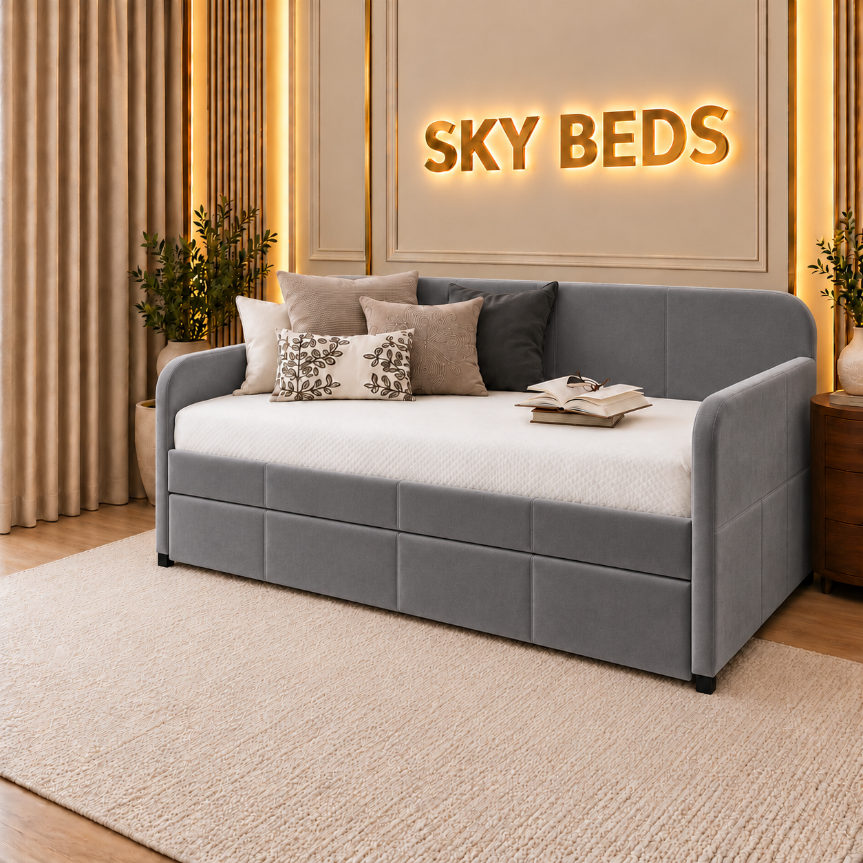 Phuket Upholstered Guest Room Single Trundle Sofabed