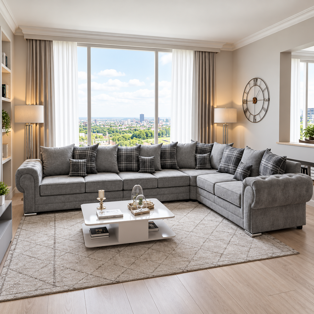 The Regent L-Shaped Modern Sofa In Plush Velvet Fabric